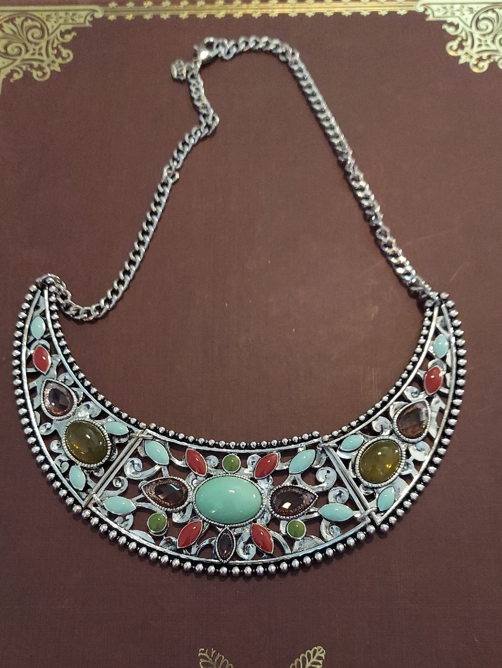 Bohemian Multi-Stone Statement Necklace - Turquoise & Coral Accents